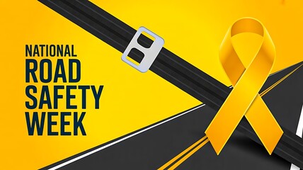 National road safety week awareness banner with yellow ribbon
