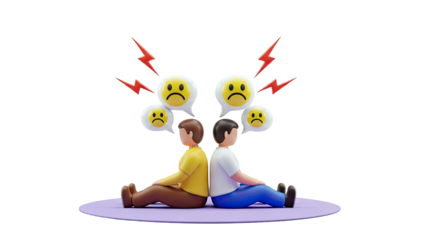 Conflict between two people with sad emojis and lightning bolts
