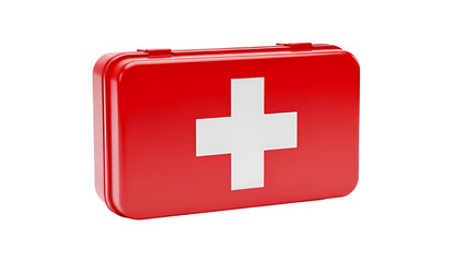 Obraz premium Red First Aid Kit With White Cross Design for Emergency Care Preparation and Safety, isolated on white or transparent background. PNG