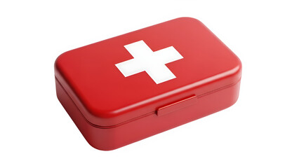 Fototapeta premium Red First Aid Kit With White Cross Design for Emergency Care Preparation and Safety, isolated on white or transparent background. PNG