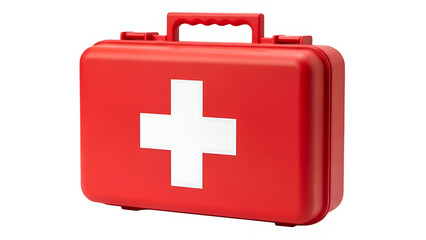 Obraz premium Red First Aid Kit With White Cross Design for Emergency Care Preparation and Safety, isolated on white or transparent background. PNG