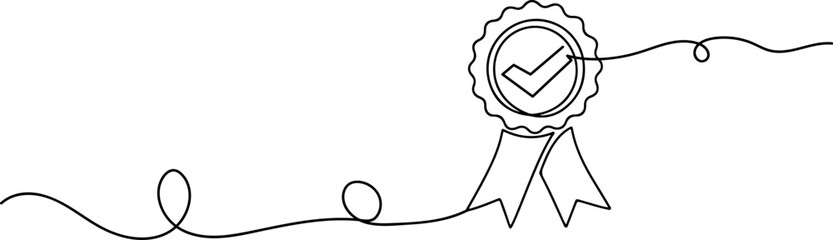 Minimal award ribbon continuous line icon design representing honor, achievement, and recognition.