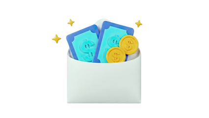 Envelope with Money and Gold Coins