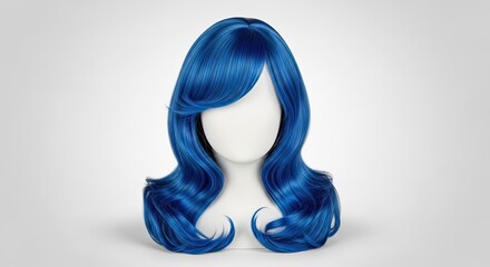 A blue wig with long, wavy, and voluminous hair.