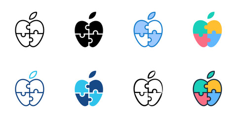 Puzzles icons set multiple style collection. Editable stroke 
