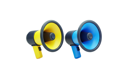 Two 3D Megaphones: Yellow and Blue