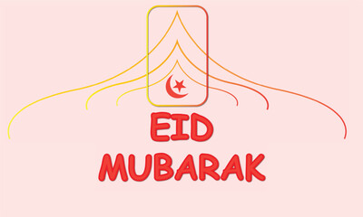 Eid Mubarak Minimal Islamic Greeting Design with Crescent Moon and Mosque Line Art