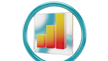 3D Bar Chart Icon with Teal Circle