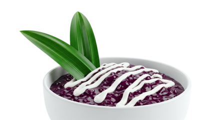 Purple Rice Pudding with Coconut Cream and Pandan Leaves