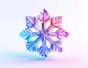 A vibrant, geometric snowflake rendered in dazzling, colorful light