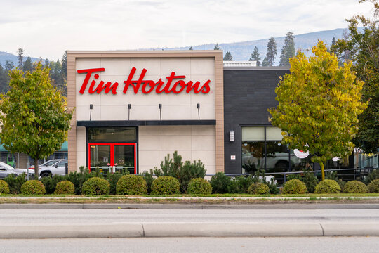 Tim Hortons fast food location with beautiful landscaping in front of the restaurant