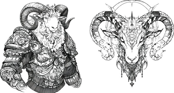  Majestic Aries Zodiac Illustration: An artistic portrayal of the Aries zodiac sign, featuring detailed illustrations.