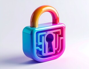 A shiny, colorful padlock design featuring a maze within the lock