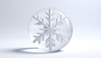 Crystal sphere encasing a detailed, white snowflake on a bright, minimalist backdrop