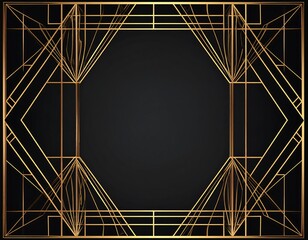 A geometric art deco-style design with gold lines on a dark background. It is an ornate frame with space for central text