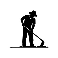 Silhouette of Agricultural Worker Digging Ground with Shovel.