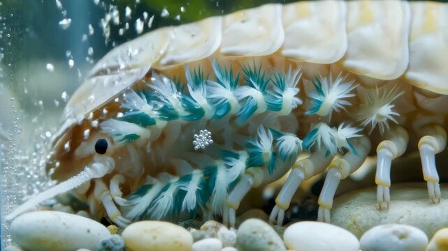 Giant Isopod Cleans Itself Under Water in an Aquarium Setting