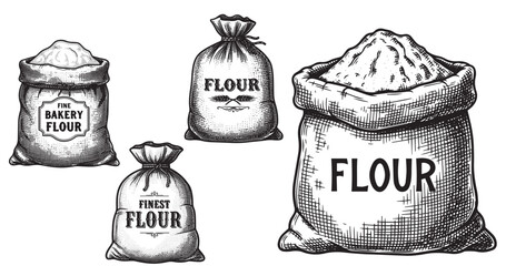 Flour sack engraving illustration for bakery packaging