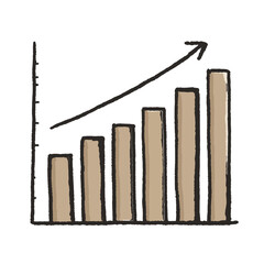 Rysowany odręcznie wykres słupkowy z rosnącym trendem i strzałką wskazującą wzrost na białym tle.