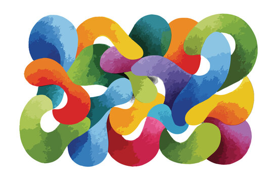 Composition abstraite de formes organiques fluides et transparentes aux couleurs vives, avec une texture aquarelle dynamique cr&eacute;ant un motif artistique.