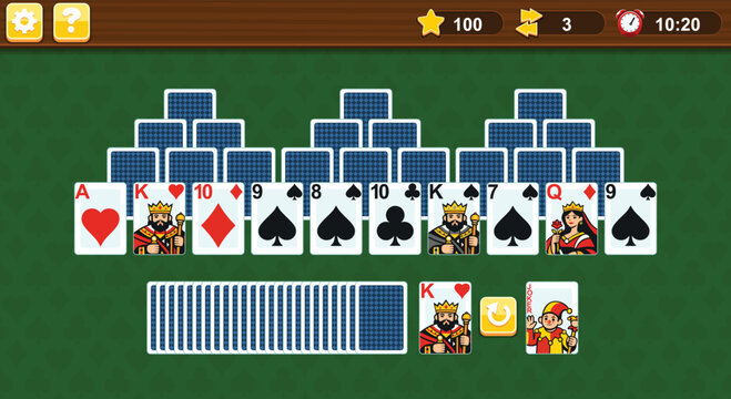 Video Game Assets UI Tri Peaks Poker Playing Card Set Pack