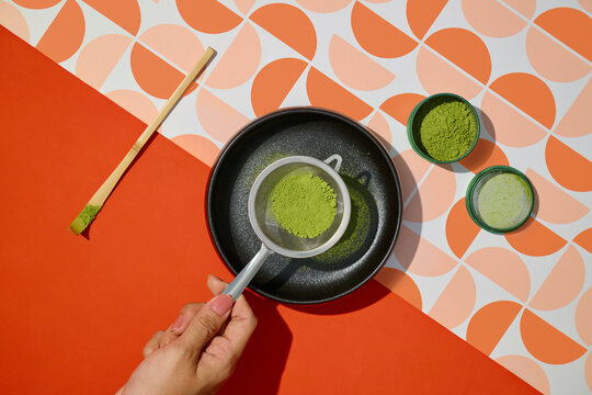 Matcha Tea Preparation with Colorful Scene