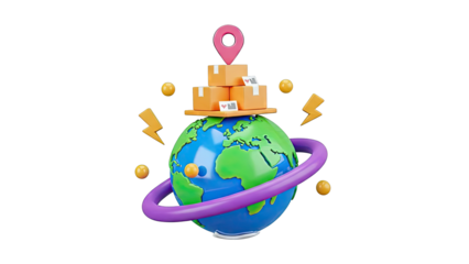 3D Global Delivery Concept with Planet Earth and Packages