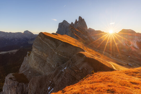 Autumn landscape with an epic mountain in the backlight