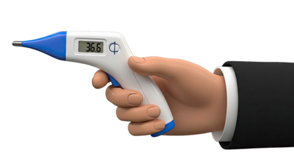Hand Holding a Digital Thermometer Showing 36.6 Degrees