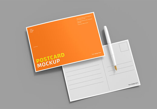 Postcard Mockup with Pen
