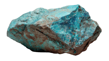 Raw turquoise rock mineral showing natural blue-green color and rough texture, geological gemstone specimen with transparent background