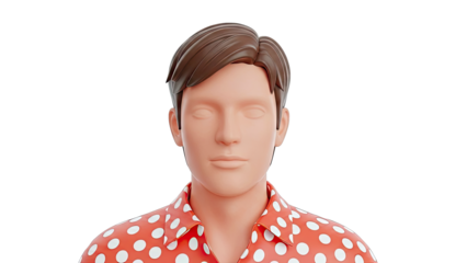 Male mannequin with brown hair and polka dot shirt