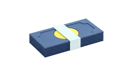 Stack of stylized blue banknotes with a yellow circle and white band