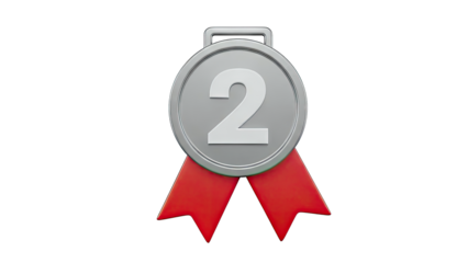 Silver medal with number 2 and red ribbon