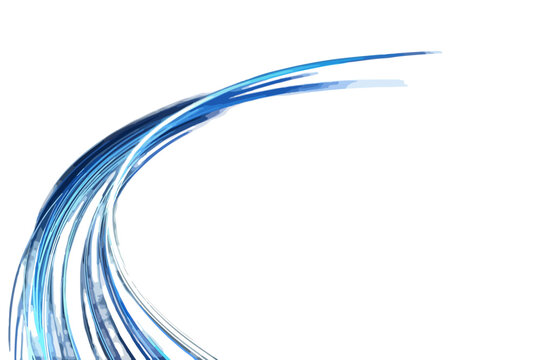Scia luminosa dinamica e astratta di colore blu su sfondo bianco, che evoca velocit&agrave; e tecnologia moderna.