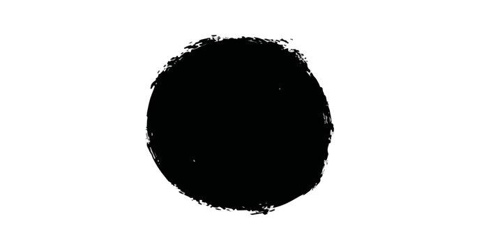 Macchia circolare nera di inchiostro o vernice con texture grunge, ideale come elemento grafico trasparente per design digitali.