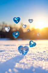 雪とハート型のダイヤ | Snow and heart-shaped diamonds Generative AI