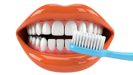 Close-up of Mouth Brushing Teeth with Blue Toothbrush