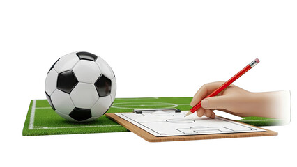 Soccer coach planning with ball and tactical board
