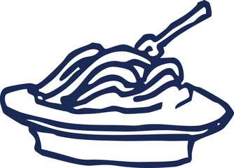 Stylized hand-drawn outline of a classic pasta dish with a fork, a versatile graphic suitable for culinary icons, food service menus, or cooking-themed designs