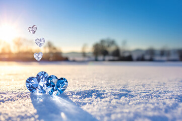 雪とハート型のダイヤ | Snow and heart-shaped diamonds Generative AI
