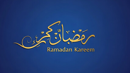 Golden ramadan kareem calligraphy on a dark blue background islamic greeting