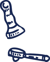 Simple hand-drawn illustration depicting common oral hygiene items, including a toothbrush and a tube of dental cleanser, symbolizing daily routines and personal care