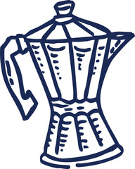 Simple sketch of a classic stovetop coffee maker, illustrating a timeless brewing method for delicious espresso