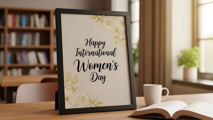 Happy international women's day celebration with book and coffee