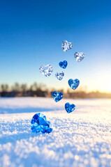 雪とハート型のダイヤ | Snow and heart-shaped diamonds Generative AI