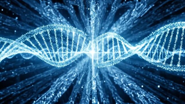 DNA strand illuminated: Abstract representation of a radiant DNA strand, showcasing the complexity and beauty of genetic science.