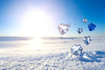 雪とハート型のダイヤ | Snow and heart-shaped diamonds Generative AI