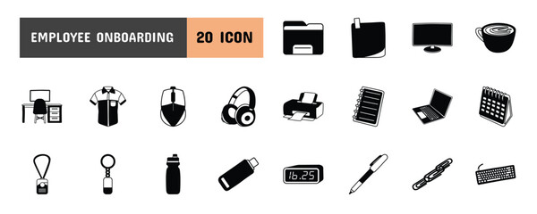 20 Employee Onboarding Glyph Icon Illustration Set 