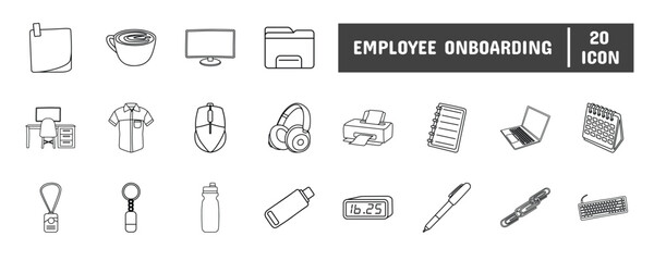 20 Employee Onboarding Line Icon Illustration Set 